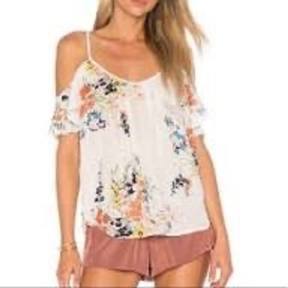 Joie Adore 100% Silk Cold Shoulder Floral Print Blouse White Multi 3960-T2526 XS